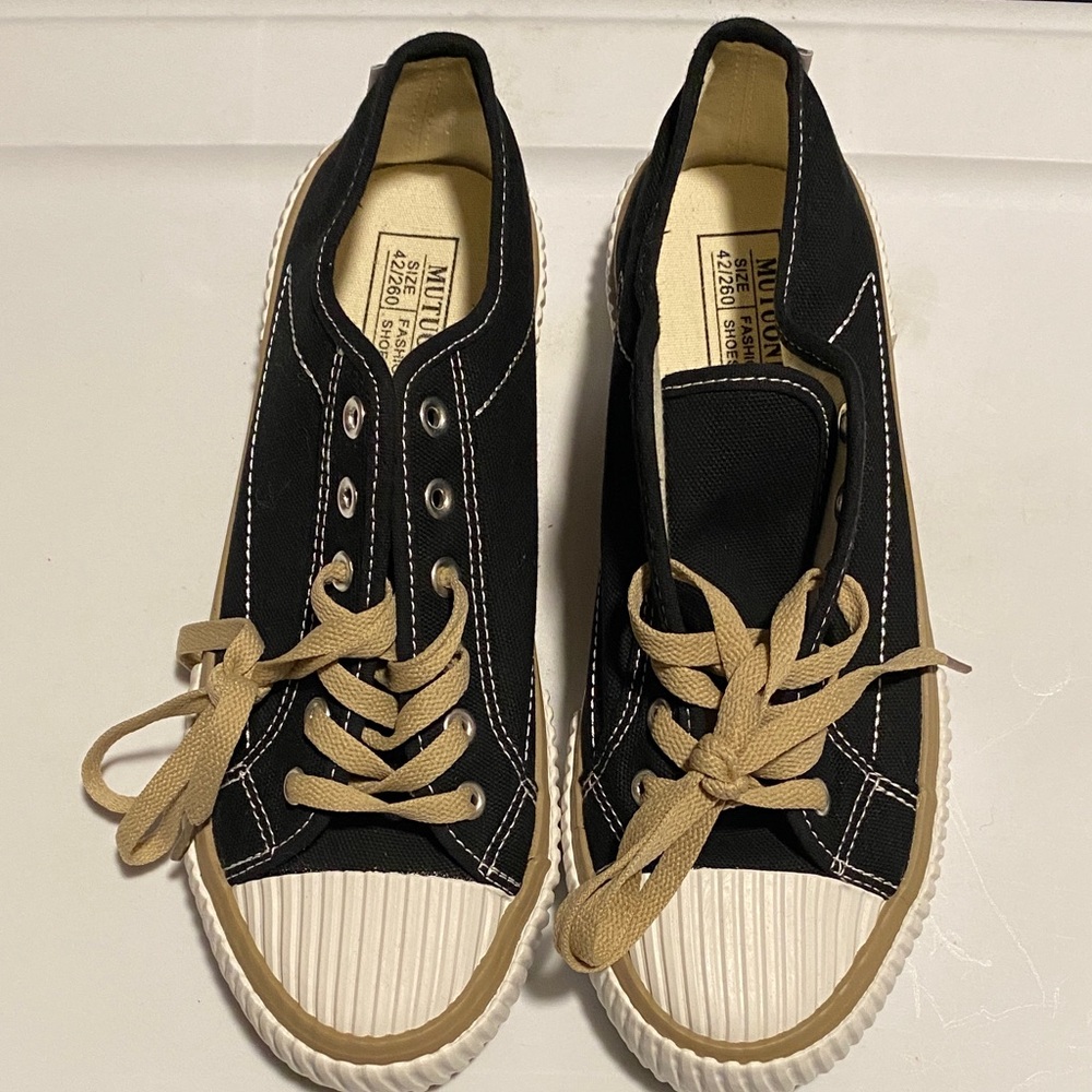 Black Canvas Shoes with White Stitching